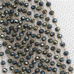 raw brass chain with green crystal glass, approx 2x3mm [CHCL269]