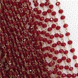 raw brass chain with red crystal glass, approx 2x3mm [CHCL270]