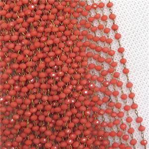 raw brass chain with red crystal glass, approx 2x3mm [CHCL281]