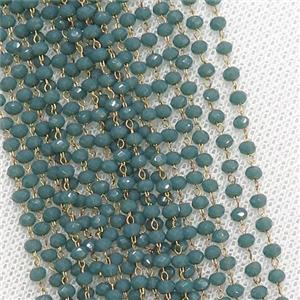 raw brass chain with green crystal glass, approx 2x3mm [CHCL284]