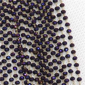raw brass chain with purple electroplated crystal glass, approx 2x3mm [CHCL285]