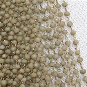 raw brass chain with matte crystal glass, approx 2x3mm [CHCL291]