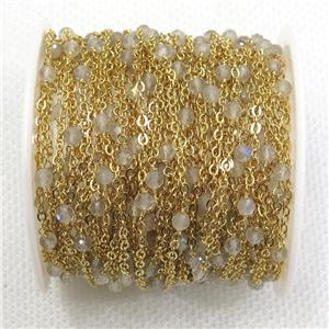 copper chain with gray moonstone, gold plated, approx 3mm dia [CHCL300]