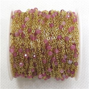copper chain with pink Tourmaline, gold plated, approx 3mm dia [CHCL301]