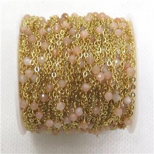 copper chain with peach moonstone, gold plated, approx 3mm dia [CHCL302]
