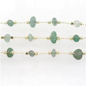 Green Aventurine bead chip chain, gold plated, approx 5-10mm [CHCL326]