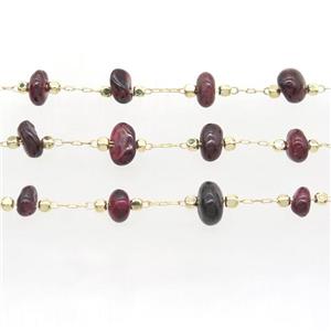darkred Garnet chip chain, gold plated, approx 5-10mm [CHCL327]