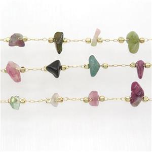 multicolor Tourmaline chip chain, gold plated, approx 5-10mm [CHCL329]