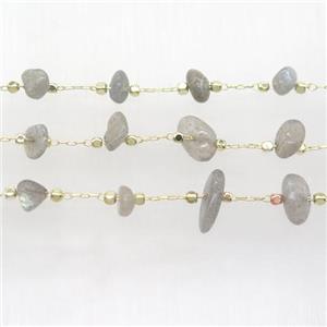 Labradorite beads chip chain, gold plated, approx 5-10mm [CHCL332]