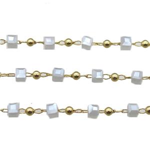 copper chain with crystal glass cube beads, gold plated, approx 2.5mm [CHCL343]