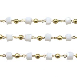 copper chain with white crystal glass cube beads, gold plated, approx 2.5mm [CHCL344]