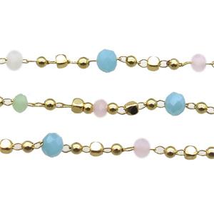 copper chain with crystal glass bead, faceted rondelle, gold plated, approx 2.5mm, 4mm dia [CHCL350]