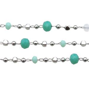 copper chain with crystal glass bead, faceted rondelle, platinum, approx 2.5mm, 4mm dia [CHCL354]
