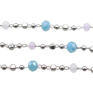 copper chain with crystal glass bead, faceted rondelle, platinum, approx 2.5mm, 4mm dia [CHCL355]