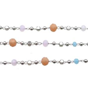copper chain with crystal glass bead, faceted rondelle, platinum, approx 2.5mm, 4mm dia [CHCL356]