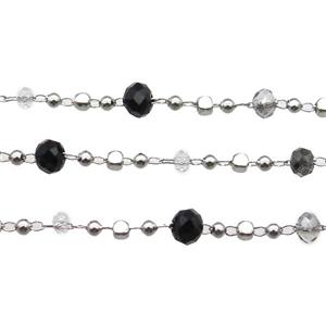 copper chain with crystal glass bead, faceted rondelle, platinum, approx 2.5mm, 4mm dia [CHCL357]