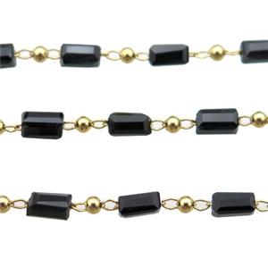 copper chain with black crystal glass beads, tube, gold plated, approx 2.5x5mm [CHCL359]