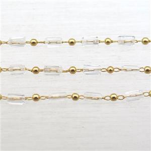copper chain with crystal glass beads, tube, gold plated, approx 2.5x5mm [CHCL360]