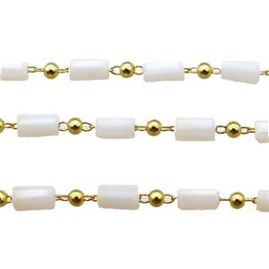 copper chain with crystal glass bead, tube, gold plated, approx 2.5x5mm [CHCL362]