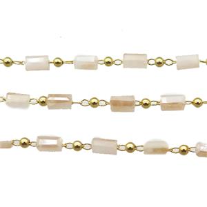 copper chain with crystal glass bead, tube, gold plated, approx 2.5x5mm [CHCL363]