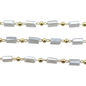 copper chain with crystal glass bead, tube, gold plated, approx 2.5x5mm [CHCL366]