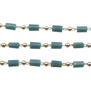 copper chain with crystal glass bead, tube, gold plated, approx 2.5x5mm [CHCL369]