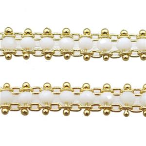 copper chain with crystal glass bead, tube, gold plated, approx 3mm, 6mm wide [CHCL373]