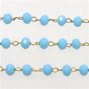 copper chain with aqua rondelle Chinese Crystal Glass beads, approx 2x3mm bead [CHCL73]