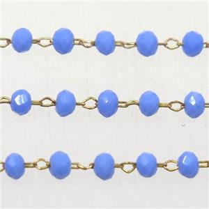 copper chain with blue rondelle Chinese Crystal Glass beads, approx 2x3mm bead [CHCL74]