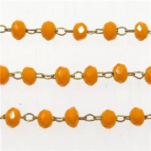 copper chain with orange rondelle Chinese Crystal Glass beads, approx 2x3mm bead [CHCL75]