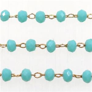 copper chain with green rondelle Chinese Crystal Glass beads, approx 2x3mm bead [CHCL76]