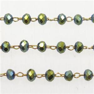 copper chain with green rondelle Chinese Crystal Glass beads, approx 2x3mm bead [CHCL77]