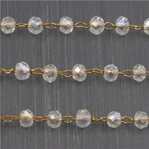 copper chain with white AB-color rondelle Chinese Crystal Glass beads, approx 2x3mm bead [CHCL78]