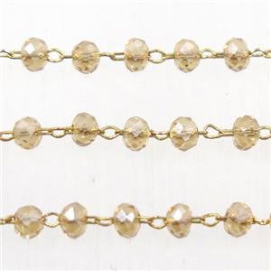 brass chain with gold champagne Chinese Crystal Glass rondelle beads, approx 2x3mm bead [CHCL86]