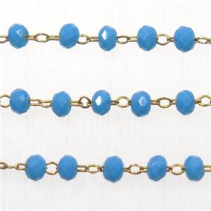 copper chain with blue rondelle Chinese crystal glass bead, approx 2x3mm bead [CHCL88]