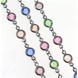 Copper Chain Pave Crystal Glass Black Circle Plated Multicolor, approx 7mm dia [CHCL95]