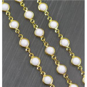 Copper Chain With White Crystal Glass Gold Plated, approx 7mm dia [CHCL97]