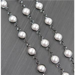Copper Chain With White Pearlized Glass Black Plated, approx 7mm dia [CHCL98]