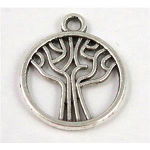Tibetan silver tree pendant, non-nickel, approx 18mm dia [DK10241]