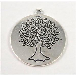 Tibetan silver tree pendant, non-nickel, approx 30mm dia [DK10242]