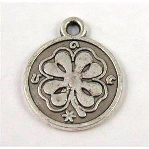 Tibetan silver clover pendant, non-nickel, approx 15mm dia [DK10243]