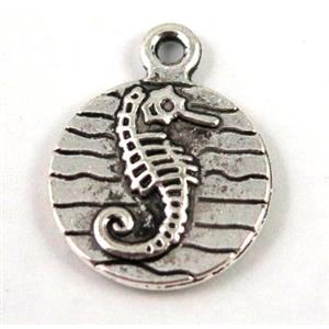 Tibetan silver seahorse pendant, non-nickel, approx 15mm dia [DK10245]