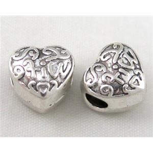 heart bead, tibetan silver Non-Nickel, approx 10-14mm, 5mm hole [DK10275]