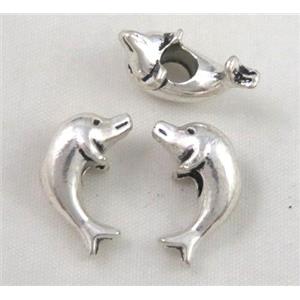 dolphin bead, tibetan silver Non-Nickel, approx 10-14mm, 5mm hole [DK10317]