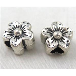 flower bead, tibetan silver Non-Nickel, approx 10-14mm, 5mm hole [DK10327]