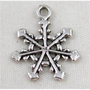 Tibetan silver snowflake pendant, Non-nickel, approx 16mm dia [DK10383]