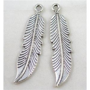 Tibetan silver feather pendant, Non-nickel, approx 10x45mm [DK10398]