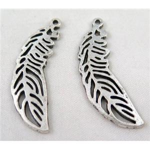 Tibetan silver feather pendant, Non-nickel, approx 10x38mm [DK10400]
