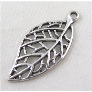 Tibetan silver leaf pendant, Non-nickel, approx 15x33mm [DK10439]