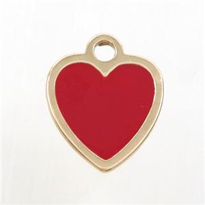 copper heart pendant, red enamel, gold plated, approx 15-16mm [FD10439]